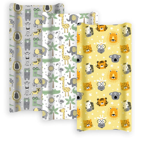 GROW WILD Changing Pad Cover 3 Pack | Soft & Stretchy Jersey Cotton | Baby Changing Table Pad Cover | Diaper Changing Pad Covers for Girls and Boys (Animals & Safari)