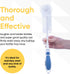 Superio Long Bottle Brush Scrubber, Blue and White Baby Bottle Brush with Rubber Grip Handle