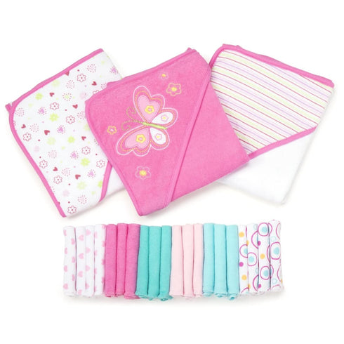 Spasilk Bath Hooded Towels & Washcloths Set for Babies, 23-Piece Gift Set,