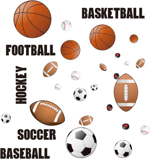 Runtoo Sports Wall Decals, Kids Wall Stickers for Soccer, Baseball, Football, Hockey, Basketball, Boys Room Décor