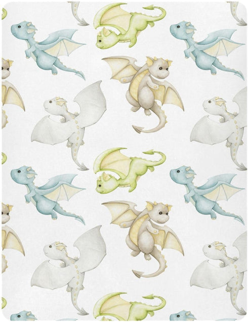 CHUROUSY Cute Fiery Dragon Crib Sheets for Boys Girl Watercolor Cartoon Little Dragons