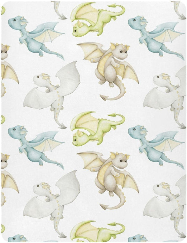 CHUROUSY Cute Fiery Dragon Crib Sheets for Boys Girl Watercolor Cartoon Little Dragons