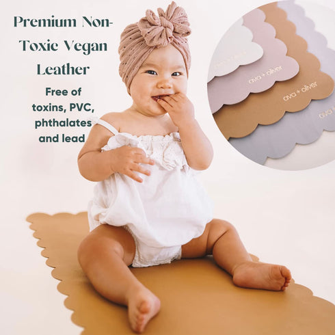 Vegan Leather Baby Changing Mat (16 X 30 in), Multipurpose Wipeable Portable Diaper Mat, Foldable for Travel (Tan)