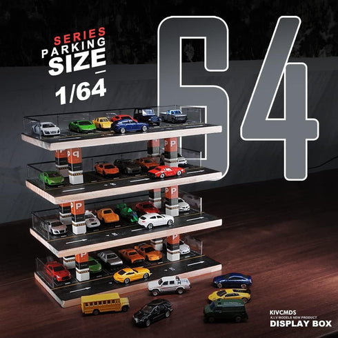 1/64 Scale 4-Tiers Diecast Model Car Display Case for Lego Vehicles, Hot Wheels, Nascar Diorama Scene Parking Lot