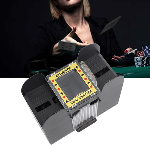 Automatic Card Shuffler, 1-6 Deck Battery Powered Machine, Lower Noise Electric Poker Shuffler for Home