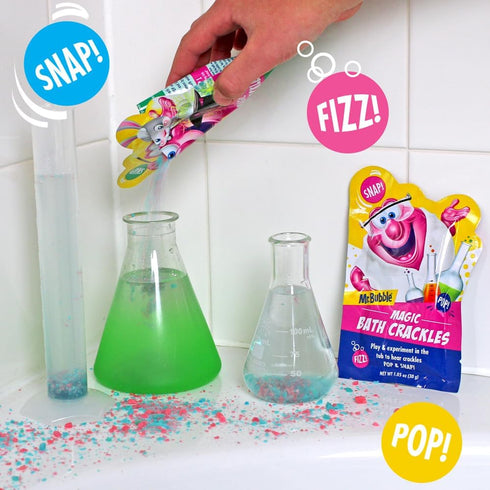 Mr. Bubble Magic Bath Crackles for Kids, Fun Bubble Bath with Colorful Pops and Fizzy Snap (12 Packets, 1 oz Each)