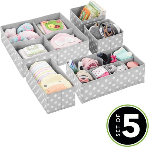 Drawer/Closet Set 5 mDesign Soft Fabric Dresser Divided Storage Organizer Bins for Nursery - Holds Blankets, Bibs