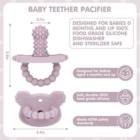 6 Pack 3+ Silicone Teether Pacifier, Teething Toys for Teething Relief & Sensory Exploration, Grainy Textured Baby