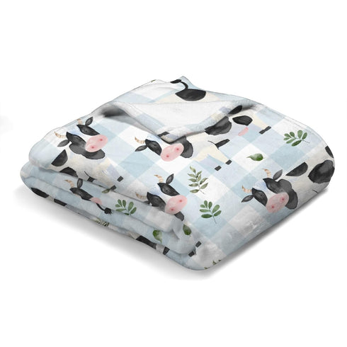 Cow Boho Leaves Baby Blanket, Spring Farm Animals Leaves, Soft Swaddle Blanket for Toddler Infant Newborn Nursery 30x40