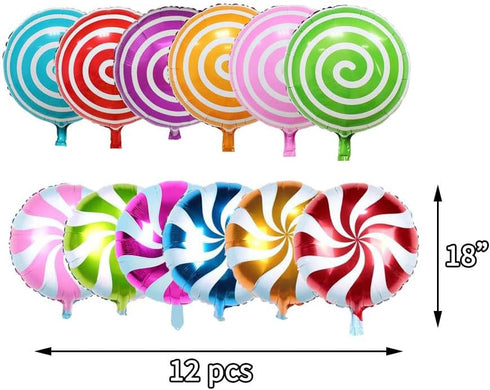 12 pcs 18" Sweet Candy Balloons - Round Lollipop Balloons for Birthday Wedding Party