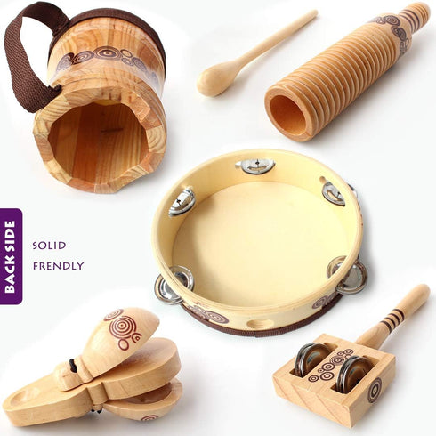 Benelet Set Wooden Musical Instruments for Kids, Percussion Natural Wooden Music Kit with Bongo Drums for Baby