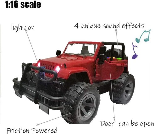 UXRPTU 1:16 Car Toy Off-Road Military Fighter Friction Powered Toy Vehicle with Fun Lights and Sounds