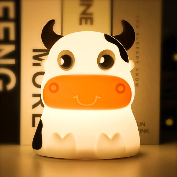 AVEKI Night Light for Kids, Portable Tap Control Silicone Cow LED Lamp, 7 Colors Mode for Nursery Bedroom