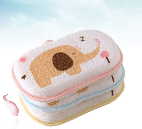 Lurrose 3PCS Baby Bath Sponge, Cartoon Elephant Soft Cotton Scrubber for Toddler Infant, Mixed Color
