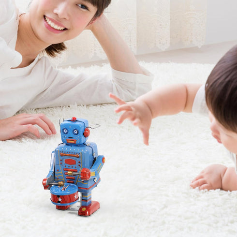 Drumming 3.74 Inches, SAFIGLE Wind up Vintage RobotClockwork Robot Tinplate Toy - Retro Wind-up Collectible for Home