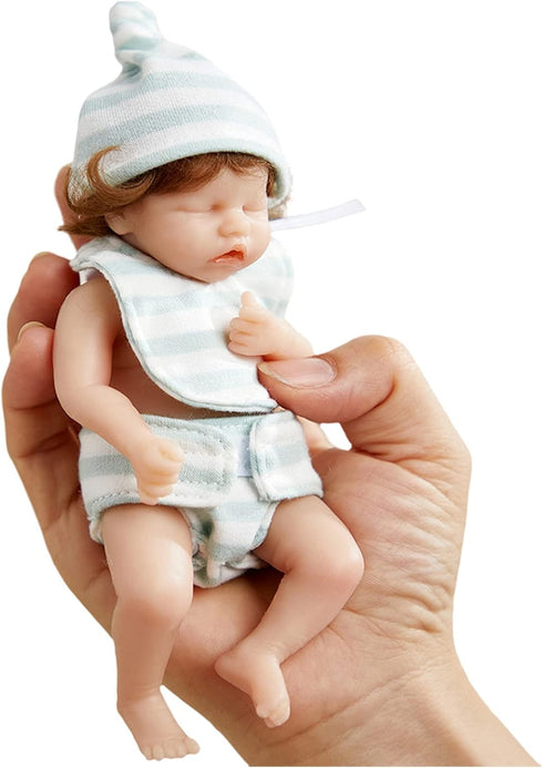 Reborn Baby Dolls - 6 Inch Mini Realistic Newborn Baby Girl Doll with Curly Rooted Hair and 2 Clothes, Lifelike Reborn