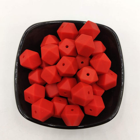 30pcs Mandarin Red Color 17mm Hexagon Silicone Beads, BPA Free Teether for Mom Jewelry Necklace Making