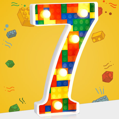 8.58''(Number 7) Baquler Building Block Light up Number Birthday Decoration Sign Marquee LED Numbers for Party Lighted