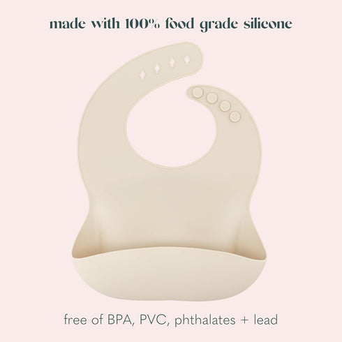 Waterproof Silicone Bib Set with Adjustable Neck Closure - Durable Bibs for Babies - Set of 2