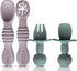 4pc Silicone Self Feeding Baby Utensils Set, 3 Baby Spoons and 1 Fork, BPA Free, Dishwasher Safe, Light Pink/Army Green