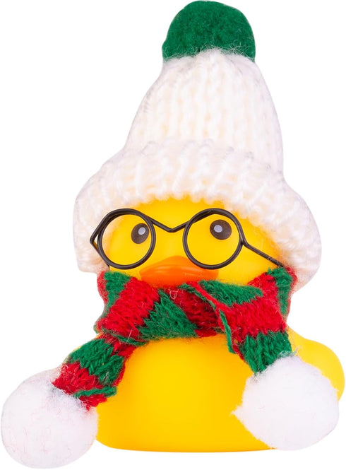 Christmas Rubber Ducks Toys - Yellow Duck Car Ornaments with Mini Beanie Hat and Scarf for Home Decor
