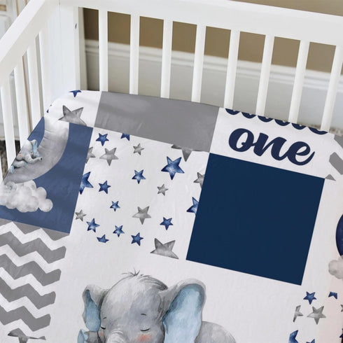 52 28 HawSkgFub Navy Blue Sleeping Elephant Fitted Standard Crib Sheet Baby Boy, Dream Big Little One You are So Loved