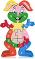 LovesTown Rabbit Wooden Puzzles, 26PCS Alphabet and Number Building Blocks Jigsaw Puzzle for Kids Preschool