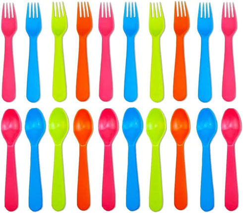 20 Pcs Kids Plastic Utensils Forks and Spoons Set, Reusable Toddler Silverware Cutlery Set, BPA Free