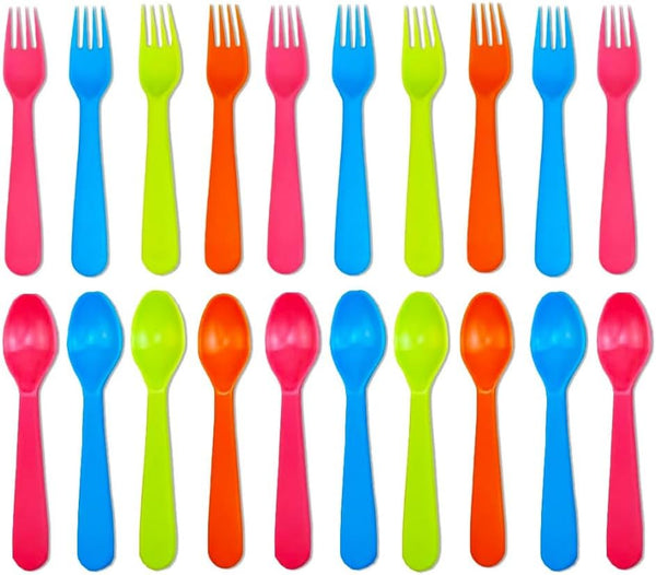 20 Pcs Kids Plastic Utensils Forks and Spoons Set, Reusable Toddler Silverware Cutlery Set, BPA Free