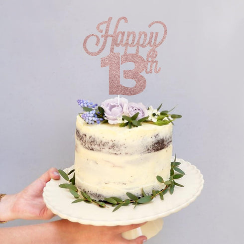LINGTEER Happy 13th Birthday Cake Topper, Cheers to Thirteen Years Old Birthday Party Cake Centerpieces Decorations