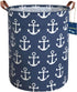 Kids Hamper, Collapsible Waterproof Laundry Baskets with Leather Handle, Nautical Decor, Toy Organizer (Navy Blue