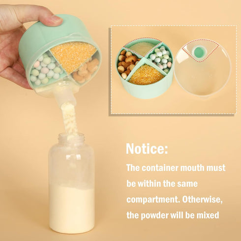 Accmor Formula Dispenser On The Go, Non-Spill Rotating Four-Compartment Formula Container to Go, Milk Powder Snack