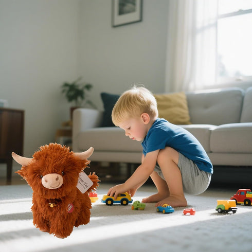 Crazy Dancing Singing Funny Highland Cow Stuffed Animals, Interactive Scottish Highlander Cattle Musical Valentines Day