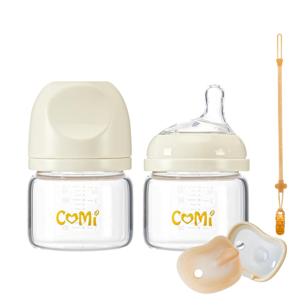 COMI Natural Glass Baby Bottles for Breastfeeding Babies,Newborn Anti-Colic Baby Bottle Set
