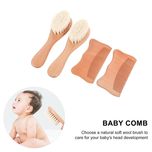 Set 2 2 ERINGOGO Beech Wood Comb and Woolen Brush for Newborns Scalp Care Grooming Kit with Combs and Brushes Sensitive