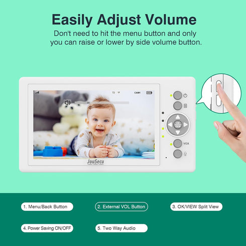 JouSecu 30 5 Inch 2 Baby Camera Monitor with Hours Battery Life, Pan-Tilt-Zoom Video Baby Monitor with Camera and Audio
