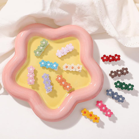 Hearuers (12) Baby Hair Clips -Tiny Hair Barrettes for Baby Girls Fully Lined Wrapped by Soft Fabric Cloth Flower Hair