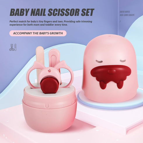 Set 4pcs KOMBIUDA Nail Clipper and Scissors for Newborns Nail Care Kit Safe Rounded Tips Non-Slip Handle Pink Grooming