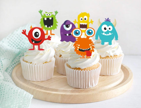 Cartoon Monster Theme First Birthday Party Decorations - Banner, Balloons, Cupcake Toppers for Boys Bday