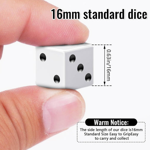 60 16mm Set, Rerdeim Pieces Standard Dice, Bulk White Opaque Black Pips Six Sided Dice for Rolling, Group Event, Board
