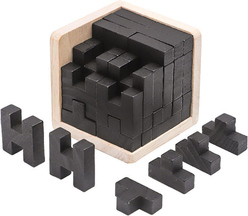 Wooden Brain Teaser Puzzle, Skills Builder Educational Toy for Kids and Adults (Black T and H Shape)