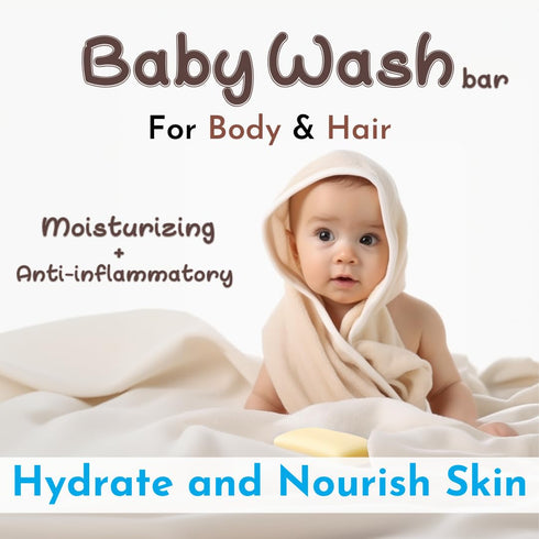 Baby wash and Shampoo | Organic Baby Soap Bar | HYPOALLERGENIC Baby Bath Soap Sensitive Skin | Shea Butter & Coconut Oil | Fragrance Free | Plastic Free | No SLS | Vegan | 3 BARS