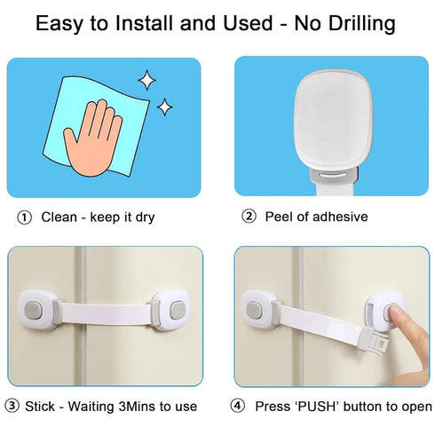 Fursafe&Q Baby Cabinet Locks, Child Safety Proofing, Adhesive Drawer Fridge Ovens Door Latches, Grey (6Pack)