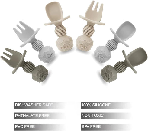 PandaEar 6 Pack Silicone Baby Spoons and Fork Feeding Set - Anti-Choke Self Feeding Utensils for 3 Months+