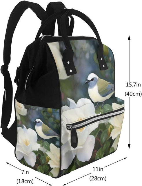 FHEDVBN Backpack Mummy Backpacks Daypack Gardenia Flowers Birds Diaper Bag for Women Multifunction Waterproof for Mom