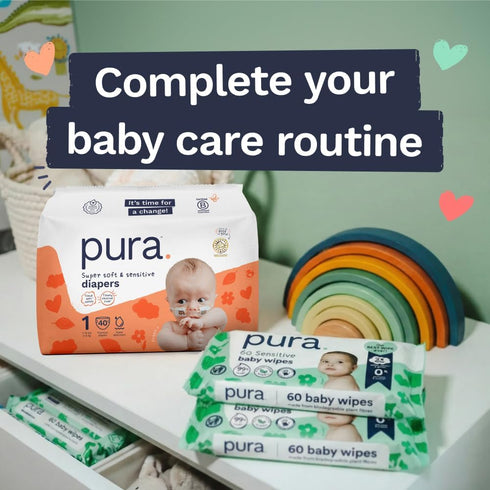 10 lbs), 28 Count, Pura Newborn Baby Diapers - Size N (Up to Cloud Soft Disposable Diapers for Sensitive Skin, Totally