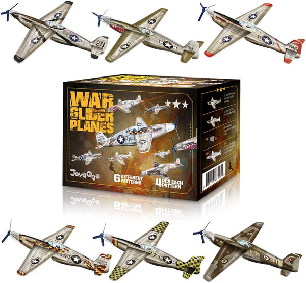 24 Pack War Glider Planes – Toy Glider Plane with 6 Different Designs, Easy Assembly, Party Favors for Kids, Birthday &