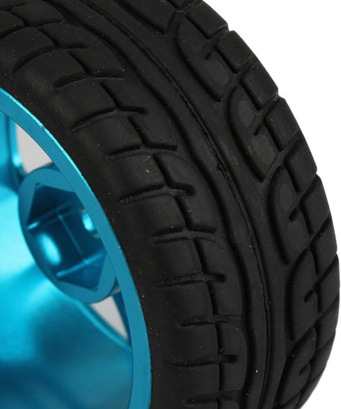 Mxfans 4Pcs Plastic Tires & Blue 10-Spokes Aluminum Wheel Rims for RC 1:10 On-Road Car