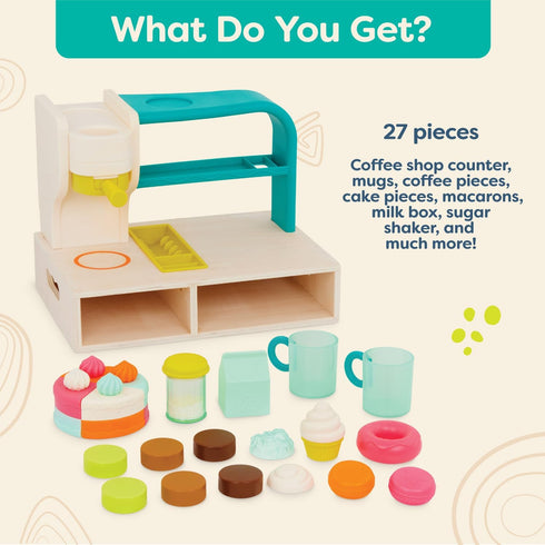 Playset, Set 3+ B. toys Mini Chef Coffee Shop Pretend Barista & Baking with Machine, Cups, Bakery, and Delicious