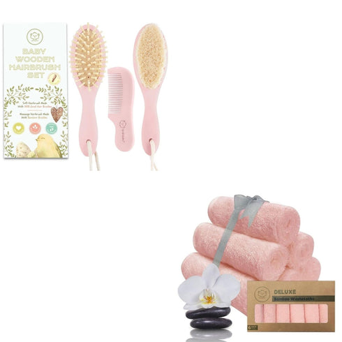Baby Hair Brush and Comb Set for Newborn and Baby Washcloths Bundle